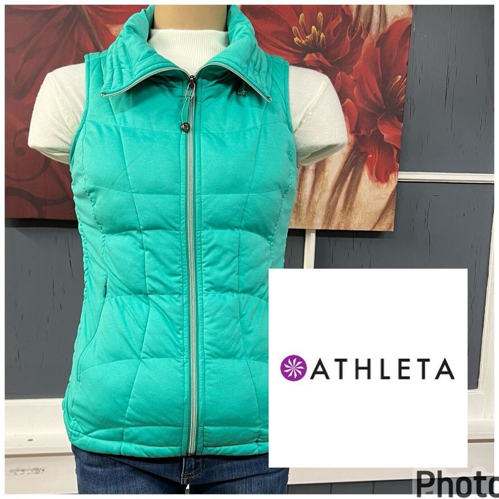 Athleta Green Air Vest Zip‎ Up Pockets Women's XXS  Active Wear Quilted Collared